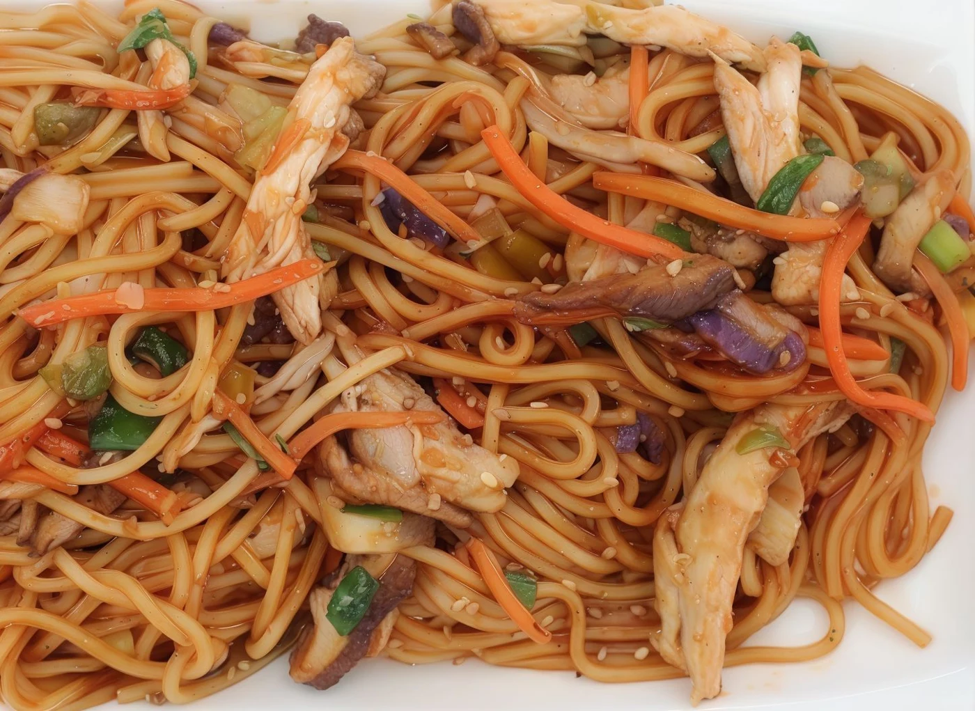 Chicken And Beef With Vegetables Noodles